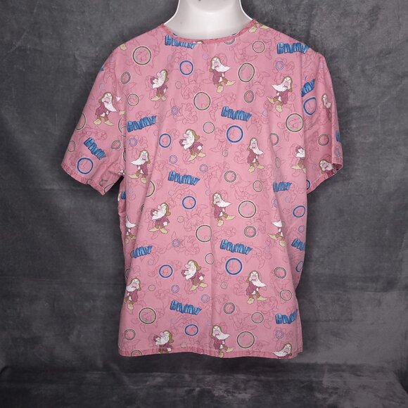 Disney Grumpy Pink Scrub Top XL Two Pockets Lightweight Uniform Top - Picture 3 of 6